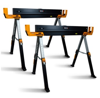 Lot de 2 tréteaux d’atelier métalliques pliables et téléscopiques – Charge max 1180kg