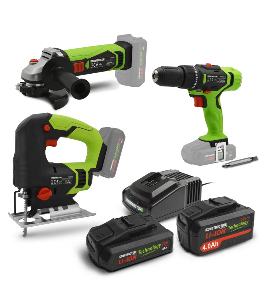 Kit 3 machines sans fil 20V + 2 batteries et 1 chargeur