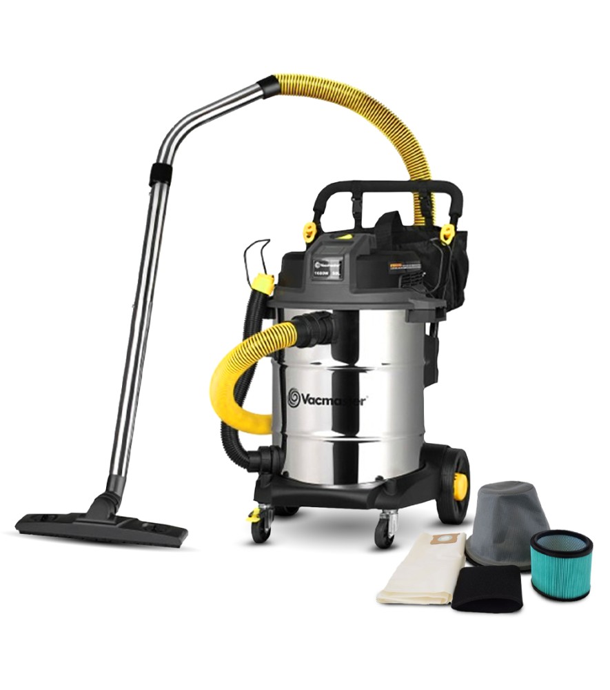 Aspirateur eau et poussières 1600W - 50L inox - 23 Kpa avec soufflerie et vidange de la cuve