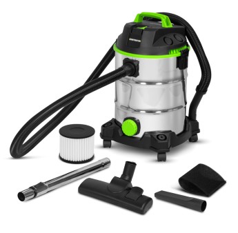 Aspirateur eau et poussières 1400W - 30L inox - 18 Kpa avec soufflerie et bouchon de vidange