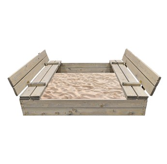 Bac à sable 120x120cm en bois avec couvercle rabattable - Bois traité couleur gris - Elem Garden