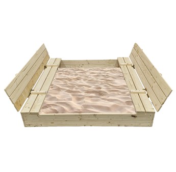 Bac à sable 140x140cm en bois avec couvercle rabattable - Couleur bois naturel - Elem Garden