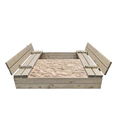 Bac à sable 120x120cm en bois avec couvercle rabattable - Bois traité couleur gris - Elem Garden
