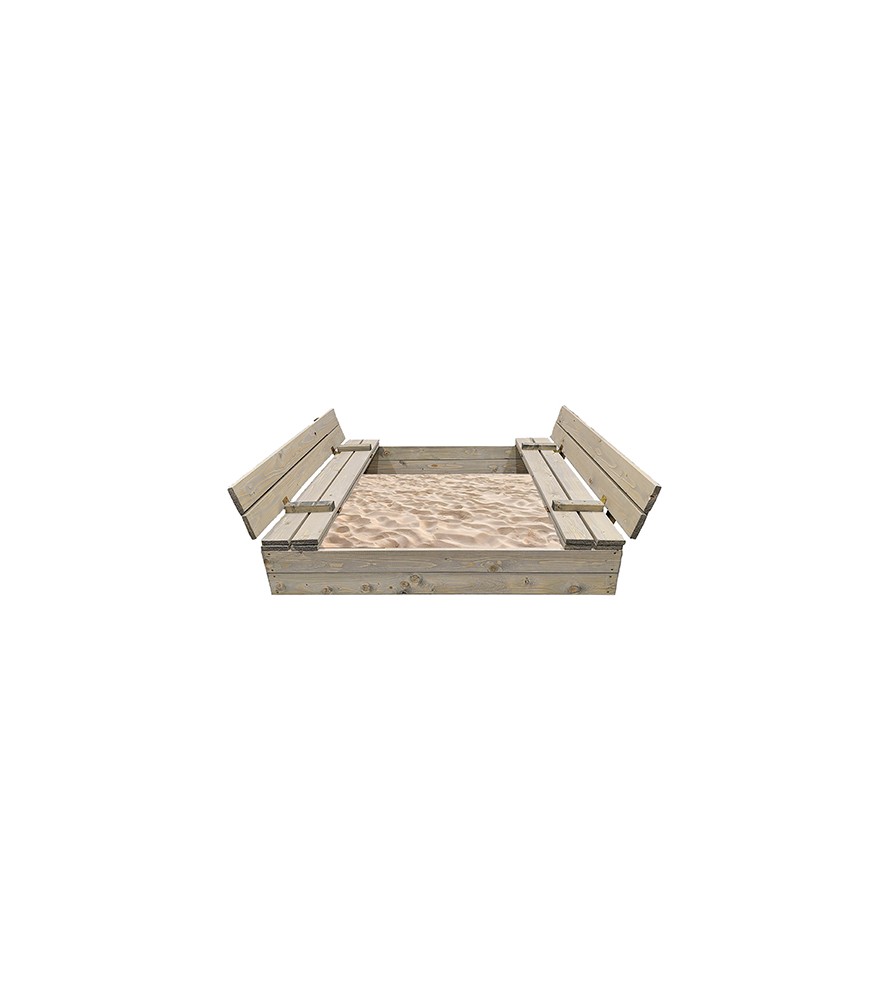 Bac à sable 120x120cm en bois avec couvercle rabattable - Bois traité couleur gris - Elem Garden