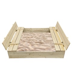 Bac à sable 120x120cm en bois avec couvercle rabattable - Couleur bois naturel - Elem Garden