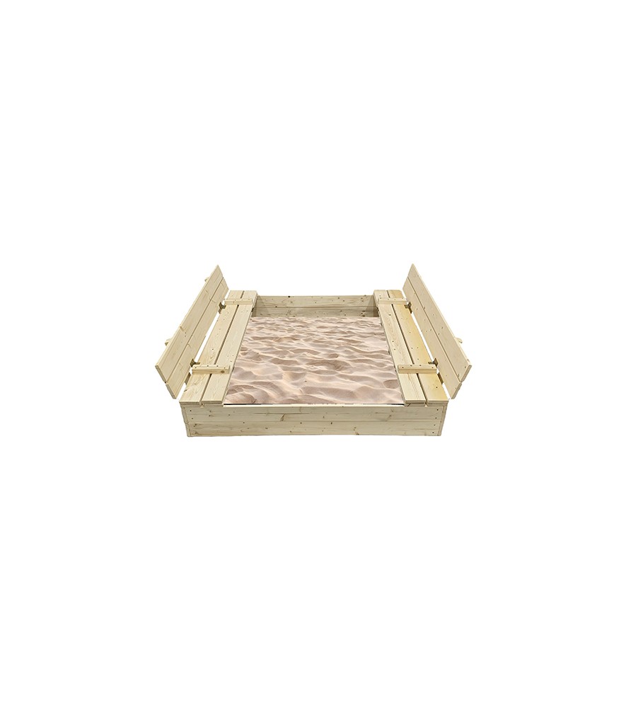 Bac à sable 120x120cm en bois avec couvercle rabattable - Couleur bois naturel - Elem Garden