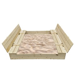 Bac à sable 140x140cm en bois avec couvercle rabattable - Couleur bois naturel - Elem Garden