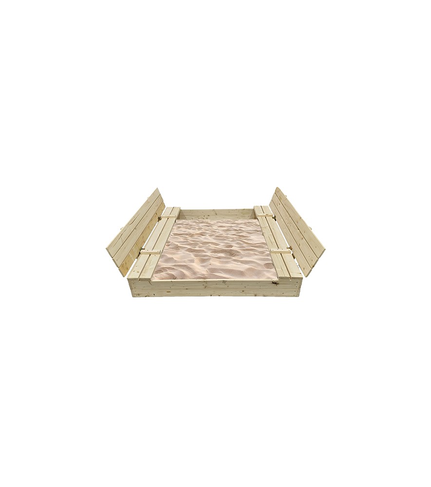 Bac à sable 140x140cm en bois avec couvercle rabattable - Couleur bois naturel - Elem Garden