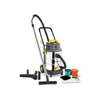 Aspirateur eau et poussières 1600W - 30L inox - 27 Kpa avec prise intégrée et bouchon de vidange